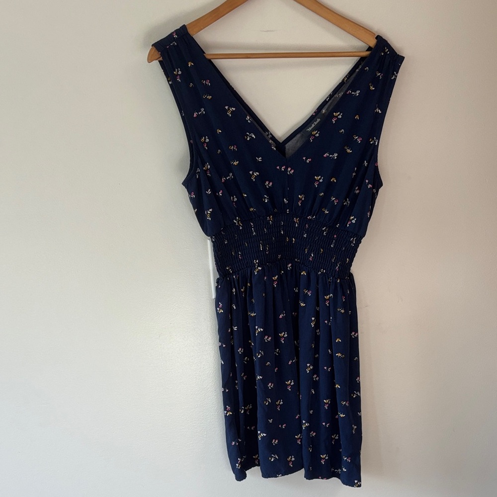 Modcloth Navy Blue Floral smocked sz M Mini Dress